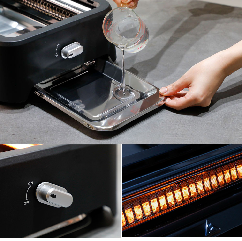 オイルドリップトレーに約200mlの水を入れてからスイッチを入れるだけで本格グリル