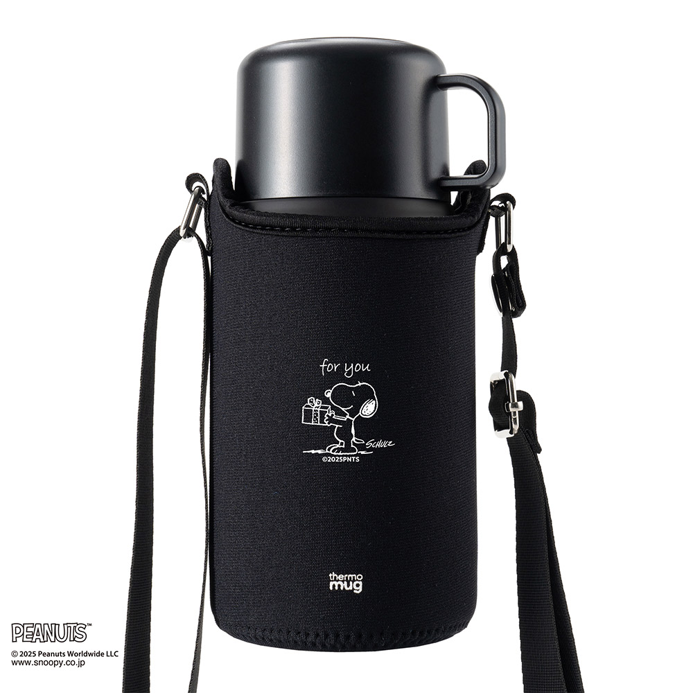 サーモマグ スヌーピー ピーナッツ トリップボトル 500ml ストラップ コップ付き thermomug SNOOPY PEANUTS TRIP BOTTLE TP20PNW1【水筒 子供 キッズ ステンレス 保温 保冷 コップ付き水筒】ブラック