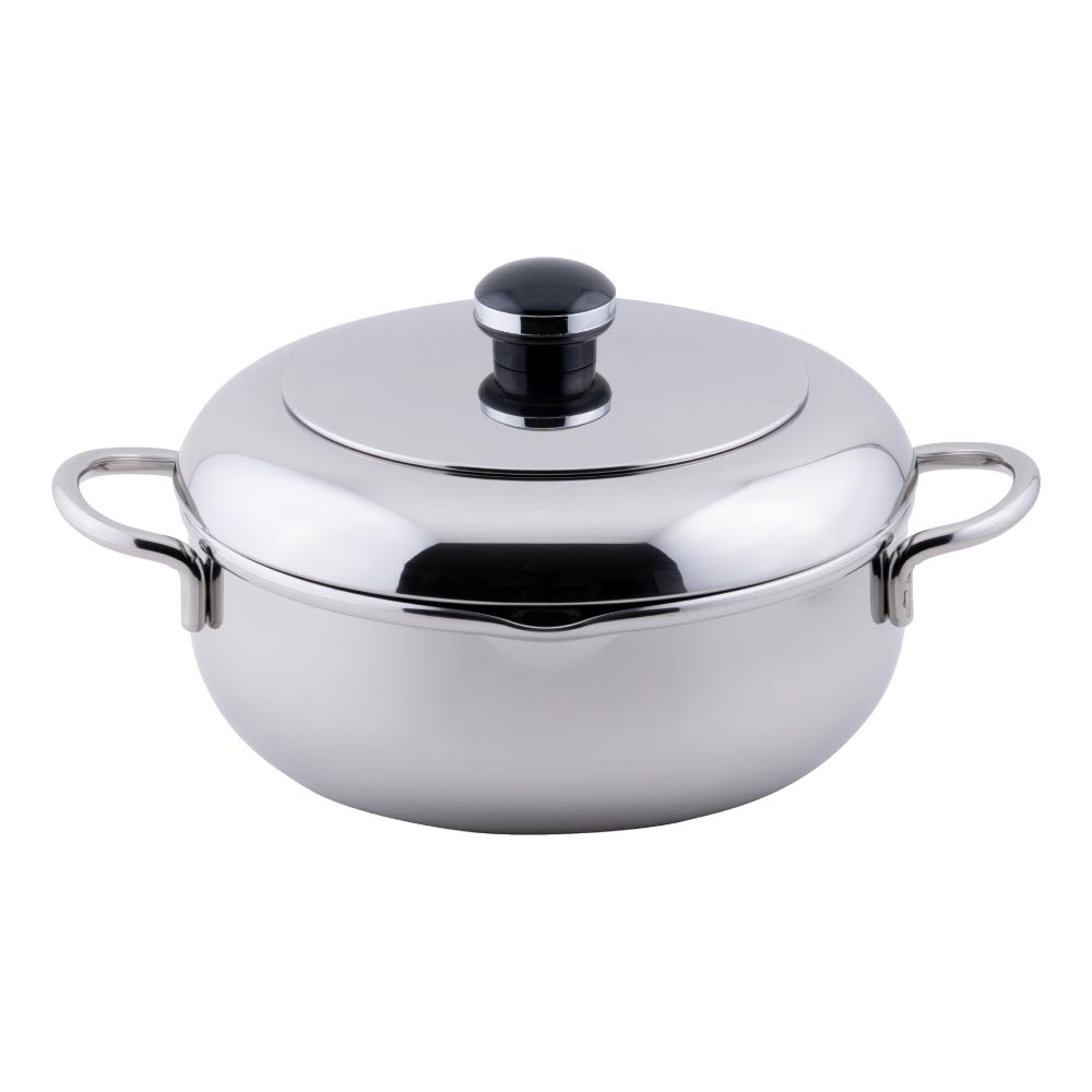 オブジェ ザ・テンプラ 天ぷら鍋 両手鍋 20cm 2.2L ガス火 IH対応 蓋付き 油よけフード ステンレス 宮崎製作所 Objet OJ-44【てんぷら鍋 揚げ鍋 丸型 フタ 揚げ物調理 鍋 IH 全面鉄芯三層鋼 日本製】