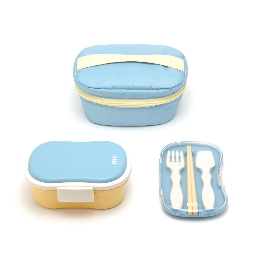 mii ギフト3点セット 三好製作所【ギフト プレゼント お弁当箱 ランチボックス カトラリー スプーン フォーク 箸 ランチポーチ 子ども キッズ 幼稚園 保育園 ランチグッズ】 ブルー