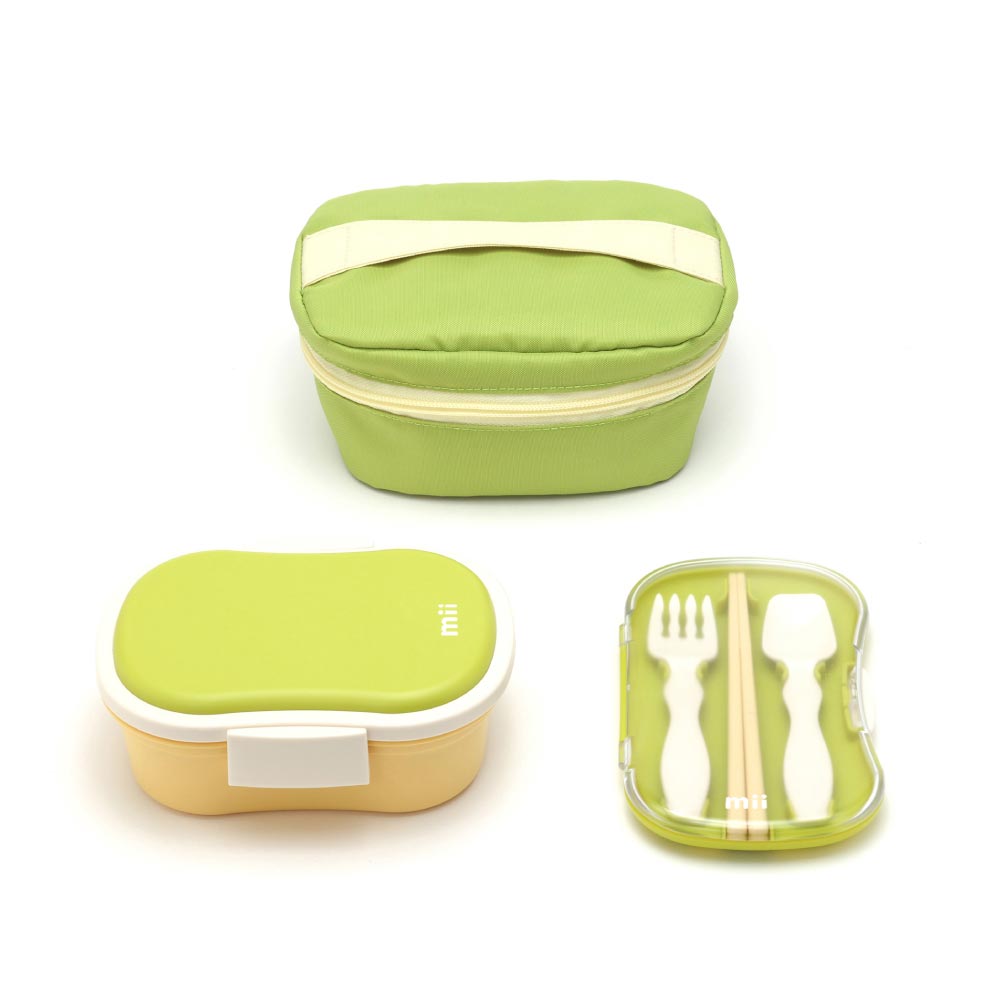 mii ギフト3点セット 三好製作所【ギフト プレゼント お弁当箱 ランチボックス カトラリー スプーン フォーク 箸 ランチポーチ 子ども キッズ 幼稚園 保育園 ランチグッズ】 グリーン