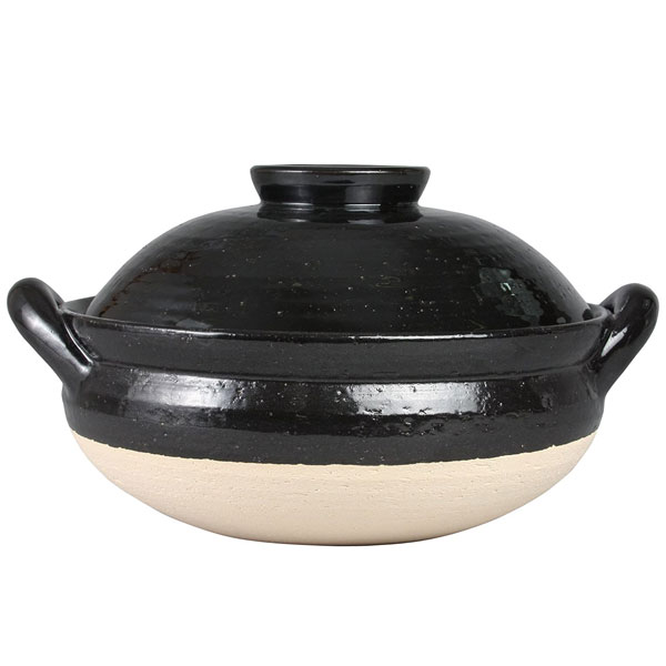 長谷園 ヘルシー蒸し鍋 大 白 黒 直火専用 長谷製陶【3～5人用 卓上鍋 陶器 蒸し鍋 日本製 土鍋 伊賀焼】 黒