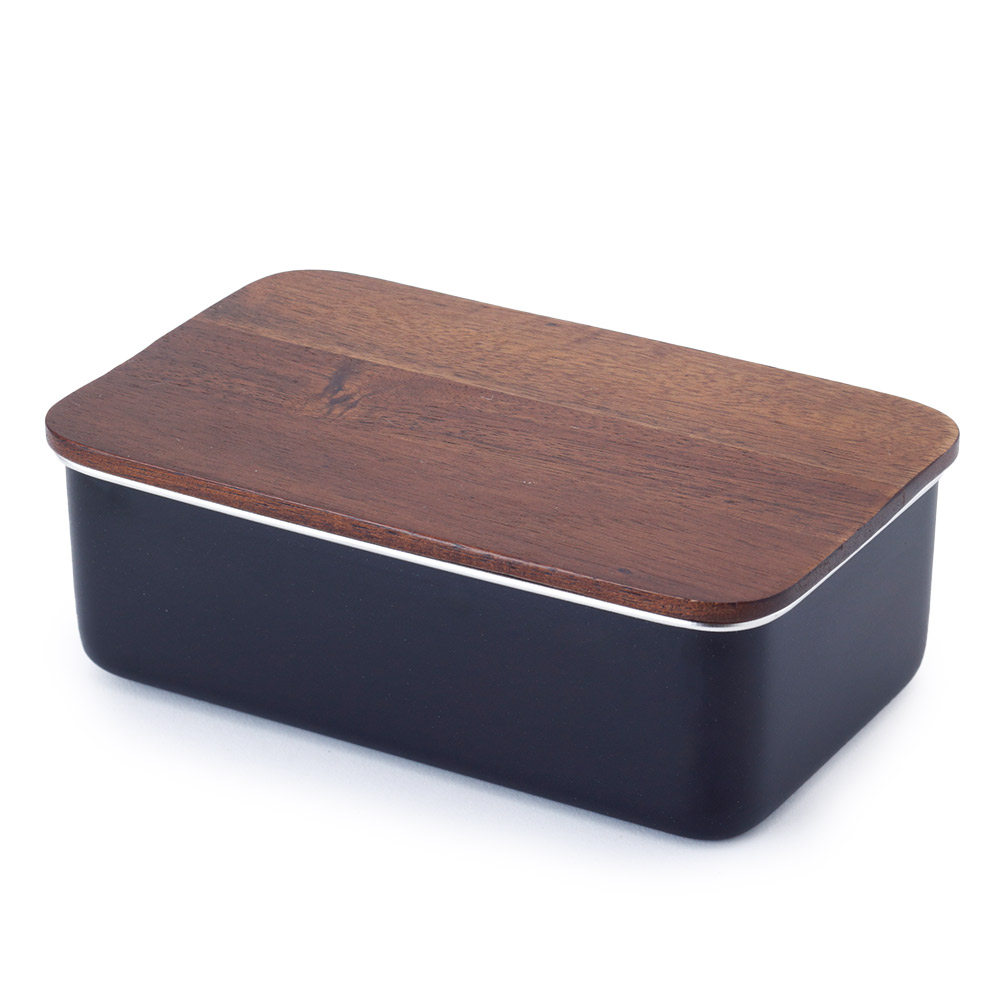 ステンレスランチボックス レクタングル 950ml 木蓋 NONOJI ののじ【弁当箱 ランチボックス ステンレス 大容量 角型 1段 大人 食洗機対応 電子レンジ BPAフリー】ブラック 単品