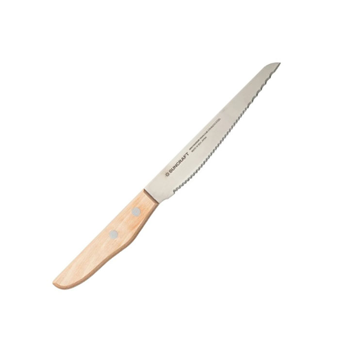 サンクラフト パン切りナイフ せせらぎ 14cm 鞘付き MS-002【パン切り包丁 小型 卓上ナイフ ブレッドナイフ パンナイフ 調理ツール 木製ハンドル 日本製】 両対応