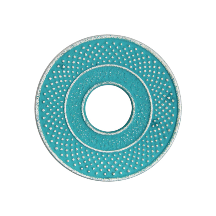 岩鋳 釜敷 丸アラレ 大 14cm カラー 藍花 南部鉄器【鍋敷き ポットスタンド 鋳鉄 南部鉄 日本製】 銀トルコ青