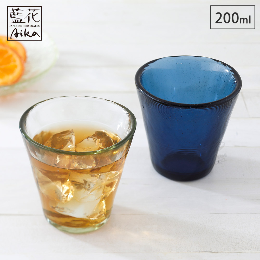 車窓ガラス タンブラー 200ml リサイクルガラス 江戸硝子 岩澤硝子 藍花【コップ ガラス 和食器 日本製】 ネイビー