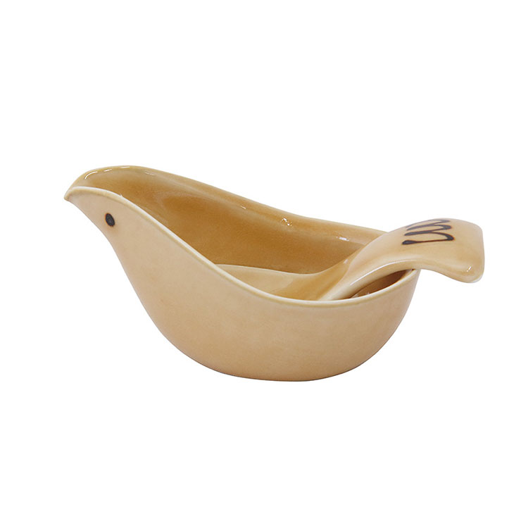 波佐見焼 ことり ソースポット&スプーン【ソース入れ ドレッシング ポット 調味料入れ シュガーポット 砂糖入れ 小鉢 片口 食器 容器 磁器 日本製 食洗機対応 電子レンジOK】 ベージュ