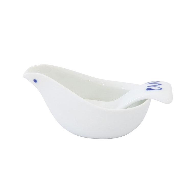 波佐見焼 ことり ソースポット&スプーン【ソース入れ ドレッシング ポット 調味料入れ シュガーポット 砂糖入れ 小鉢 片口 食器 容器 磁器 日本製 食洗機対応 電子レンジOK】 ホワイト