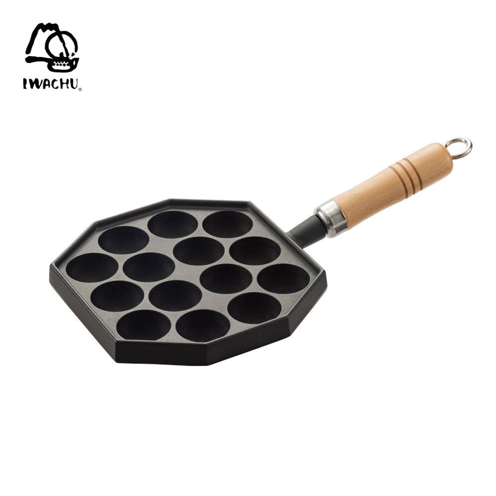 岩鋳 たこ焼き 14穴 木柄付き 直火 IH対応 南部鉄器【たこ焼き器 ガス火 ガスコンロ タコ焼き フライパン 鋳鉄 日本製】