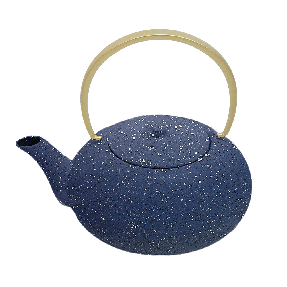 山形鋳物 ワズク ふく S 金箔 鉄急須 茶こし付き 600ml 菊地保寿堂 WAZUQU【急須 鉄分補給 日本製】 ミッドナイトブルー