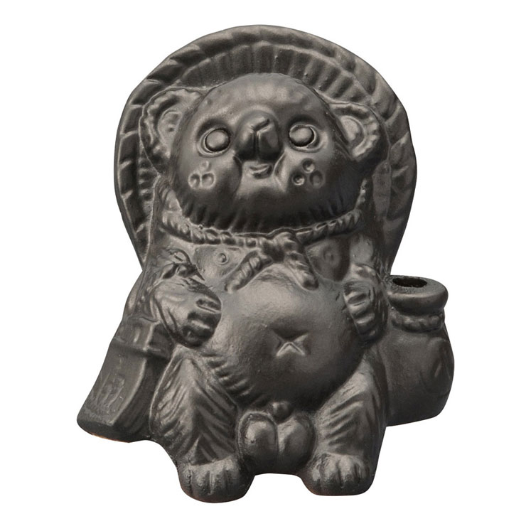 信楽焼 Tanutanu 腰掛けミニたぬき ヤマ庄陶器【狸 オス メス ミニ 置物 陶器 カラー 日本製 信楽】 ブラック（オス）