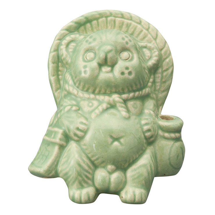 信楽焼 Tanutanu 腰掛けミニたぬき ヤマ庄陶器【狸 オス メス ミニ 置物 陶器 カラー 日本製 信楽】 グリーン（オス）