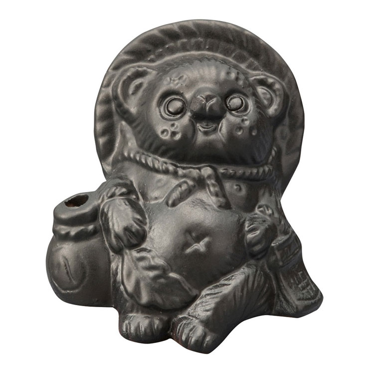 信楽焼 Tanutanu 腰掛けミニたぬき ヤマ庄陶器【狸 オス メス ミニ 置物 陶器 カラー 日本製 信楽】 ブラック（メス）