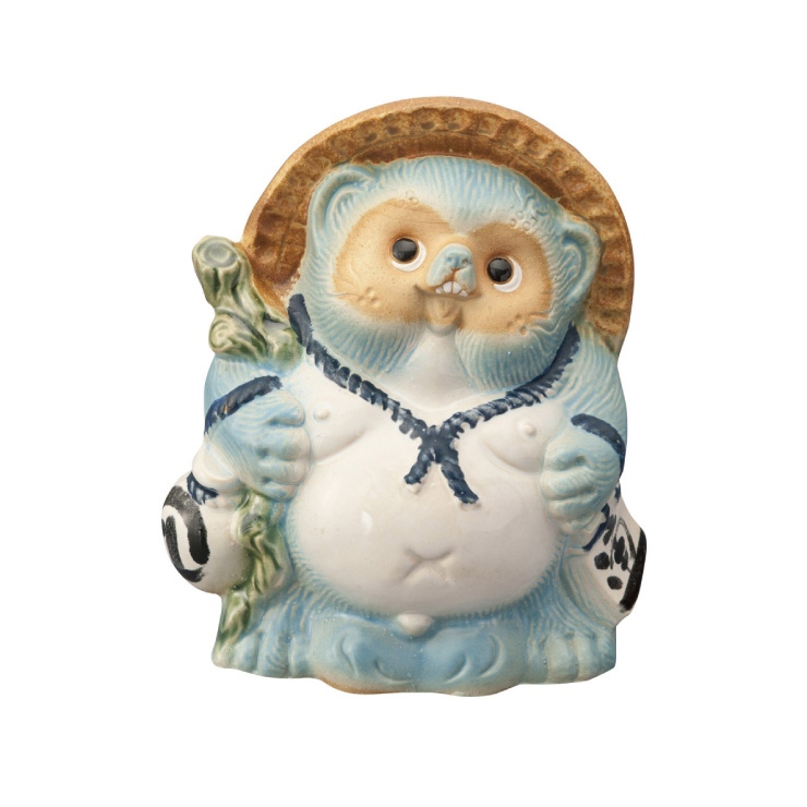 信楽焼 たぬき Re Tanuki 15cm 5寸 ヤマ庄陶器【狸 置物 陶器 カラー 日本製 信楽】 ブルー