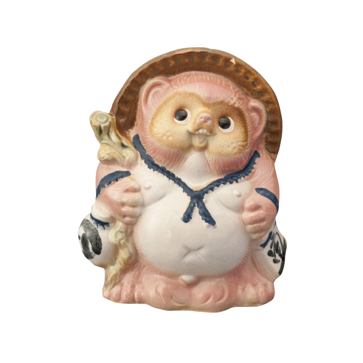 信楽焼 たぬき Re Tanuki 15cm 5寸 ヤマ庄陶器【狸 置物 陶器 カラー 日本製 信楽】 ピンク