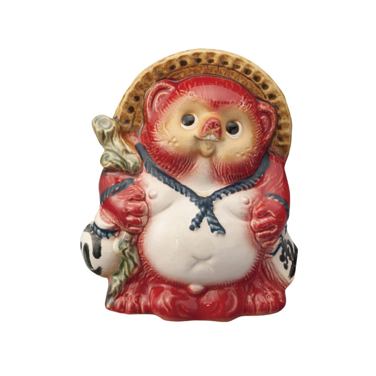 信楽焼 たぬき Re Tanuki 15cm 5寸 ヤマ庄陶器【狸 置物 陶器 カラー 日本製 信楽】 レッド