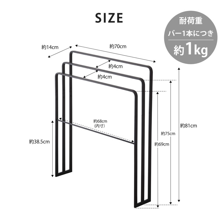 耐荷重はバー1本につき約1kg