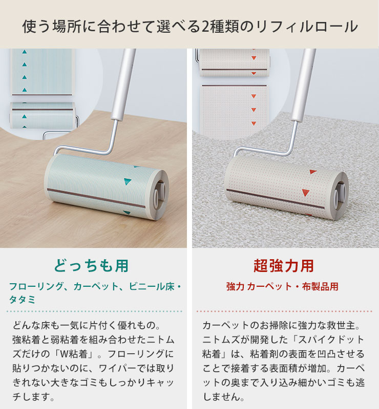 使う場所に合わせて選べる2種類のリフィルロール