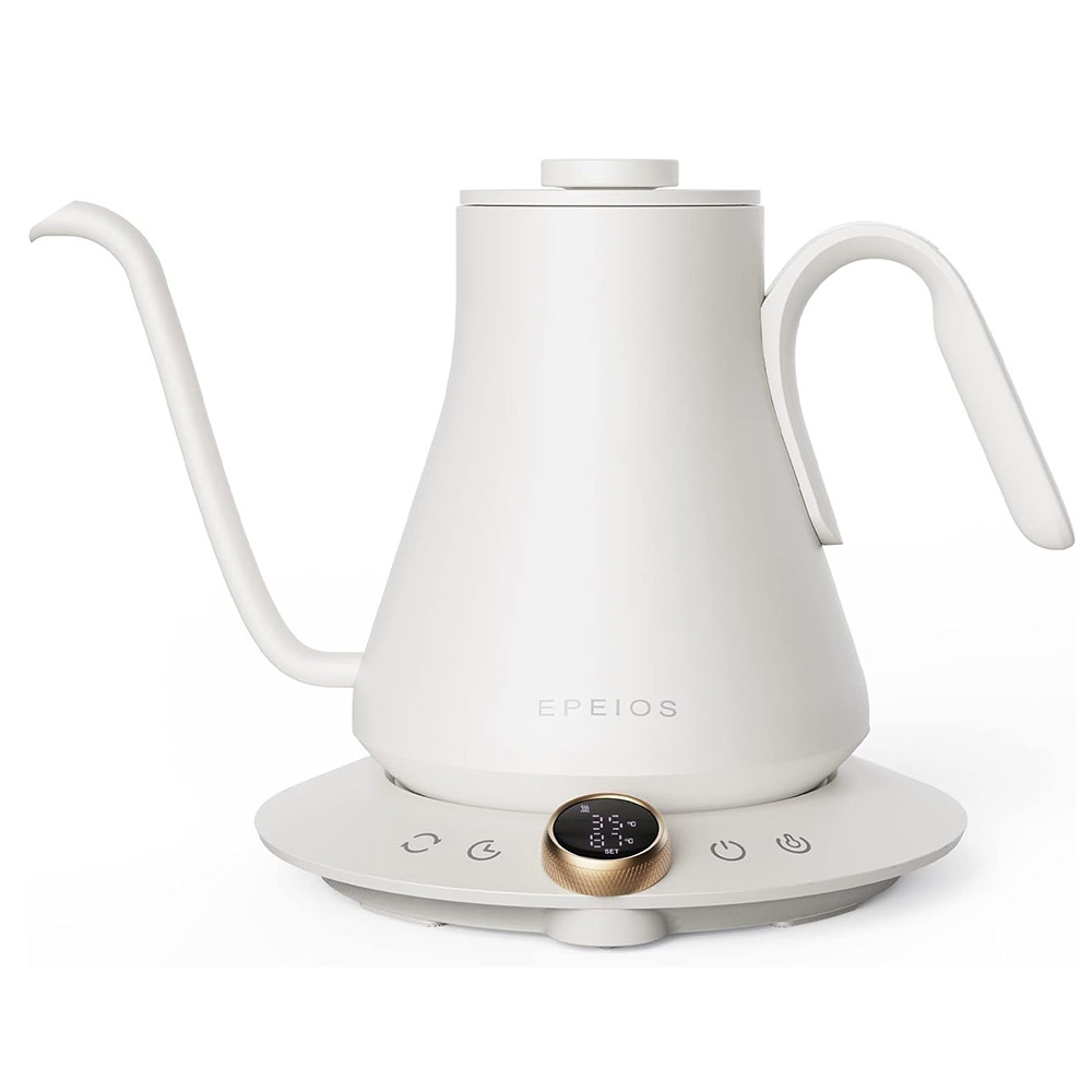 エペイオス 電気 ドリップケトル 温度調節 保温機能付き 900ml EPEIOS EPCP001【電気ケトル 細口 保温 コーヒーケトル 電気 ステンレス 断熱構造 コーヒードリップ ケトル キッチン家電】ホワイト